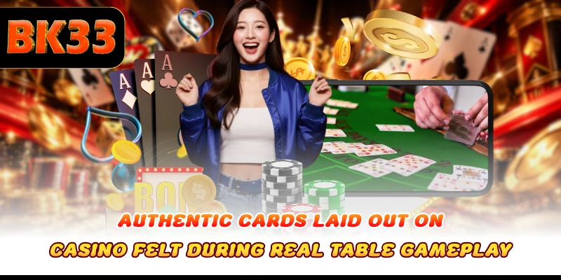 Authentic cards laid out on casino felt during real table gameplay