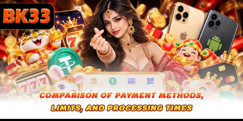 Comparison of payment methods, limits, and processing times