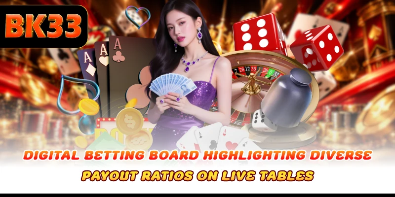 Digital betting board highlighting diverse payout ratios on live tables