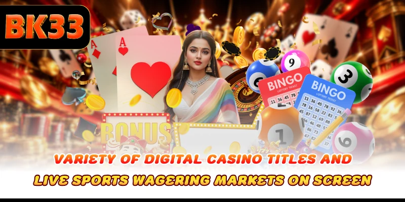 Variety of digital casino titles and live sports wagering markets on screen
